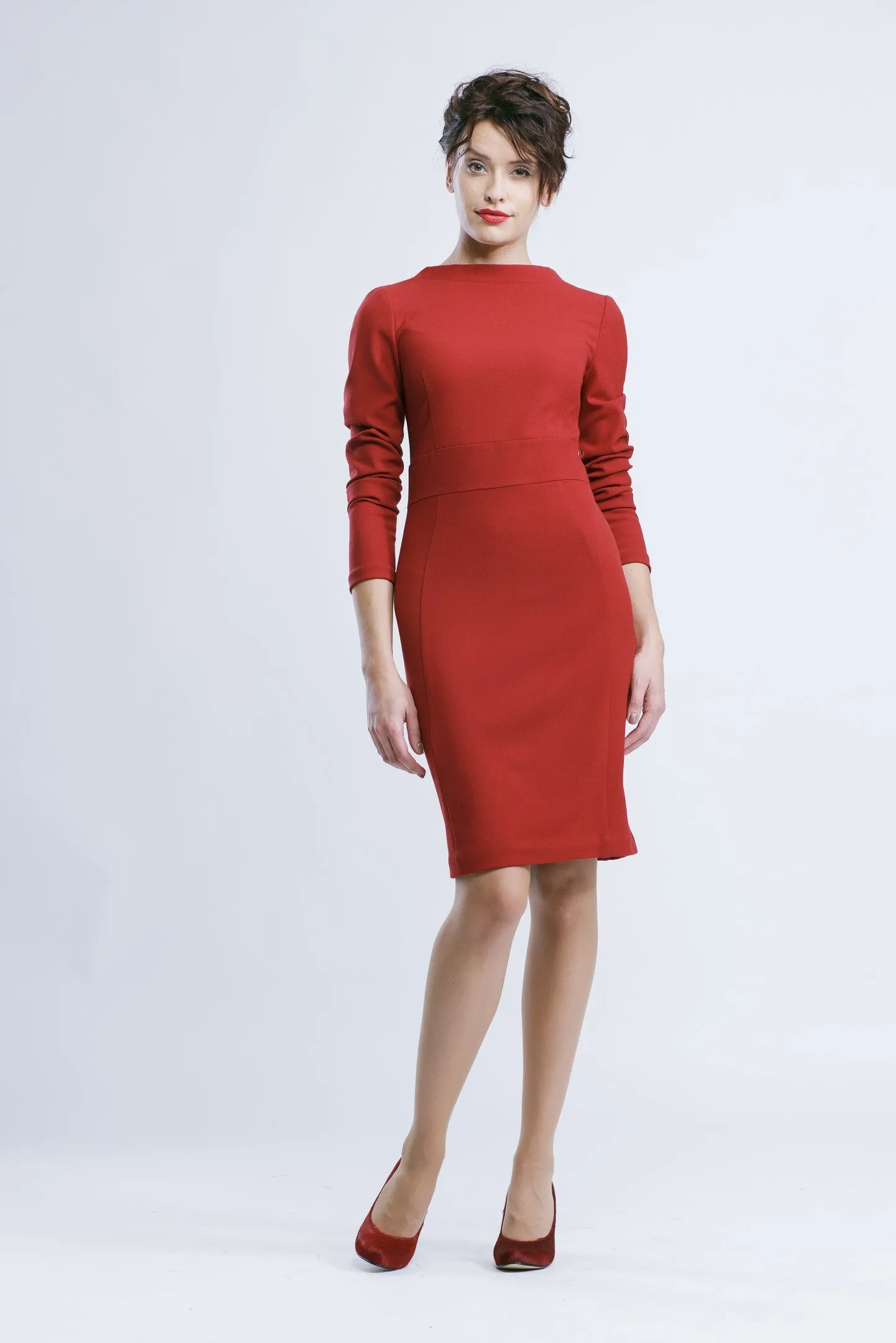 KHAYA RED OPEN BACK PENCIL DRESS