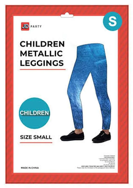 Kids Light Blue Metallic Leggings - Small