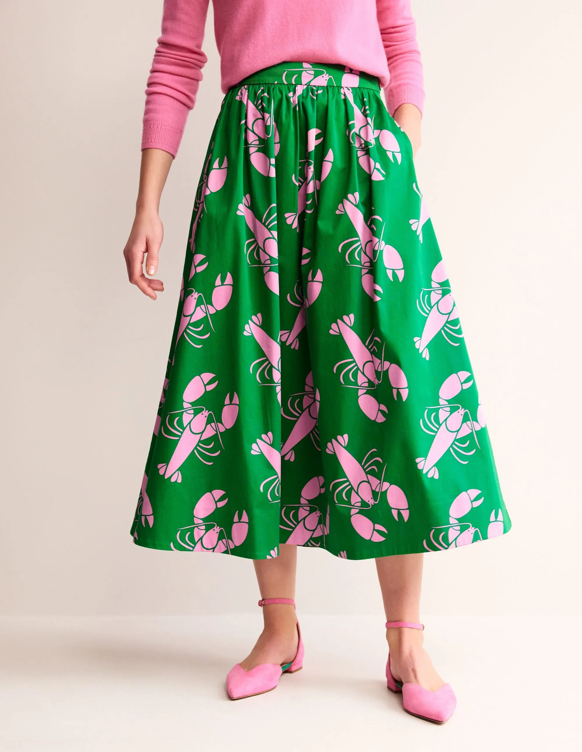 Layla Cotton Sateen Skirt-Green Tambourine, Lobster