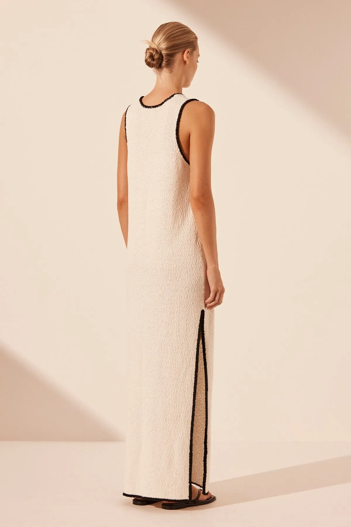 LENA PLUNGED MAXI DRESS - IVORY/BLACK