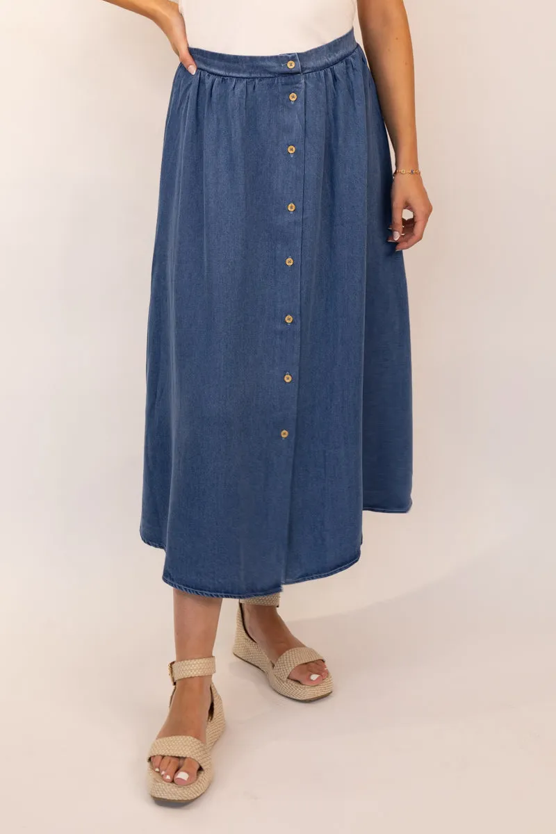 Leonie Denim Button Midi Skirt