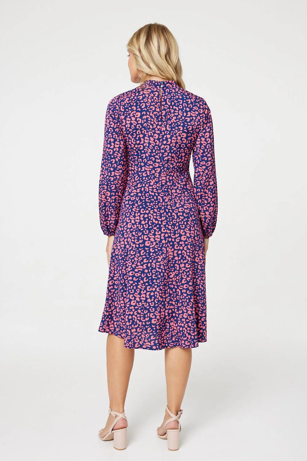 Leopard Print High Neck Tea Dress