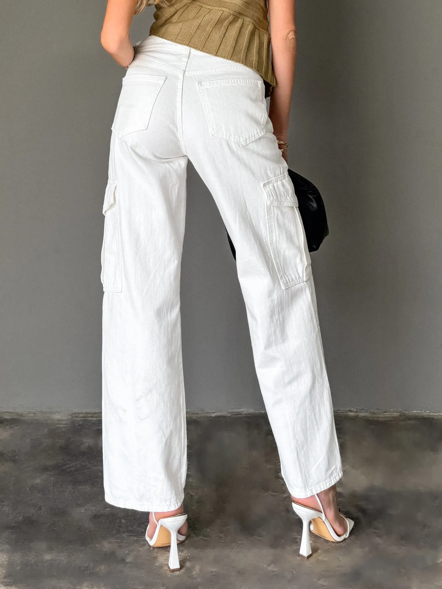 Let Loose Cargo Jeans in White - Final Sale