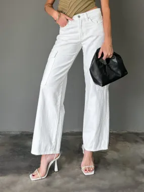 Let Loose Cargo Jeans in White - Final Sale