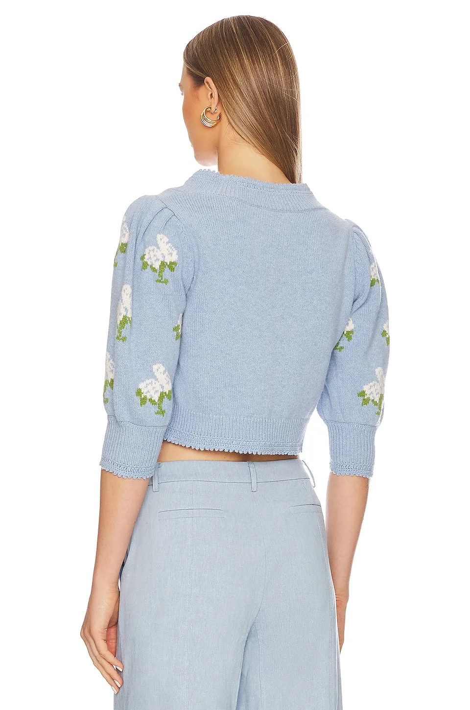 Loveshackfancy Malibu Crop Cardigan in Periwinkle Orchard