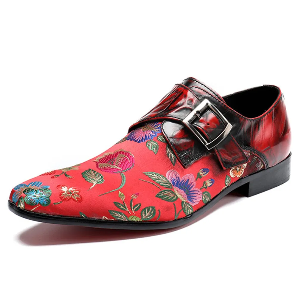 Low Top Printed Monk Strap Pointed Men Oxfords