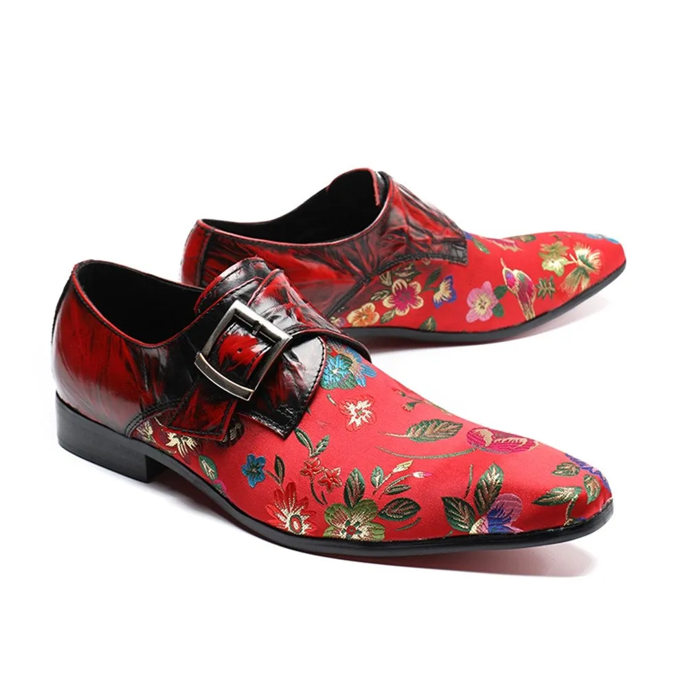 Low Top Printed Monk Strap Pointed Men Oxfords