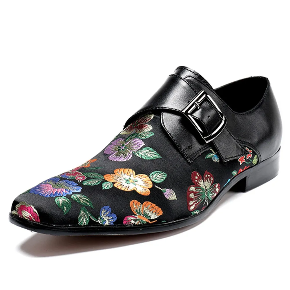 Low Top Printed Monk Strap Pointed Men Oxfords