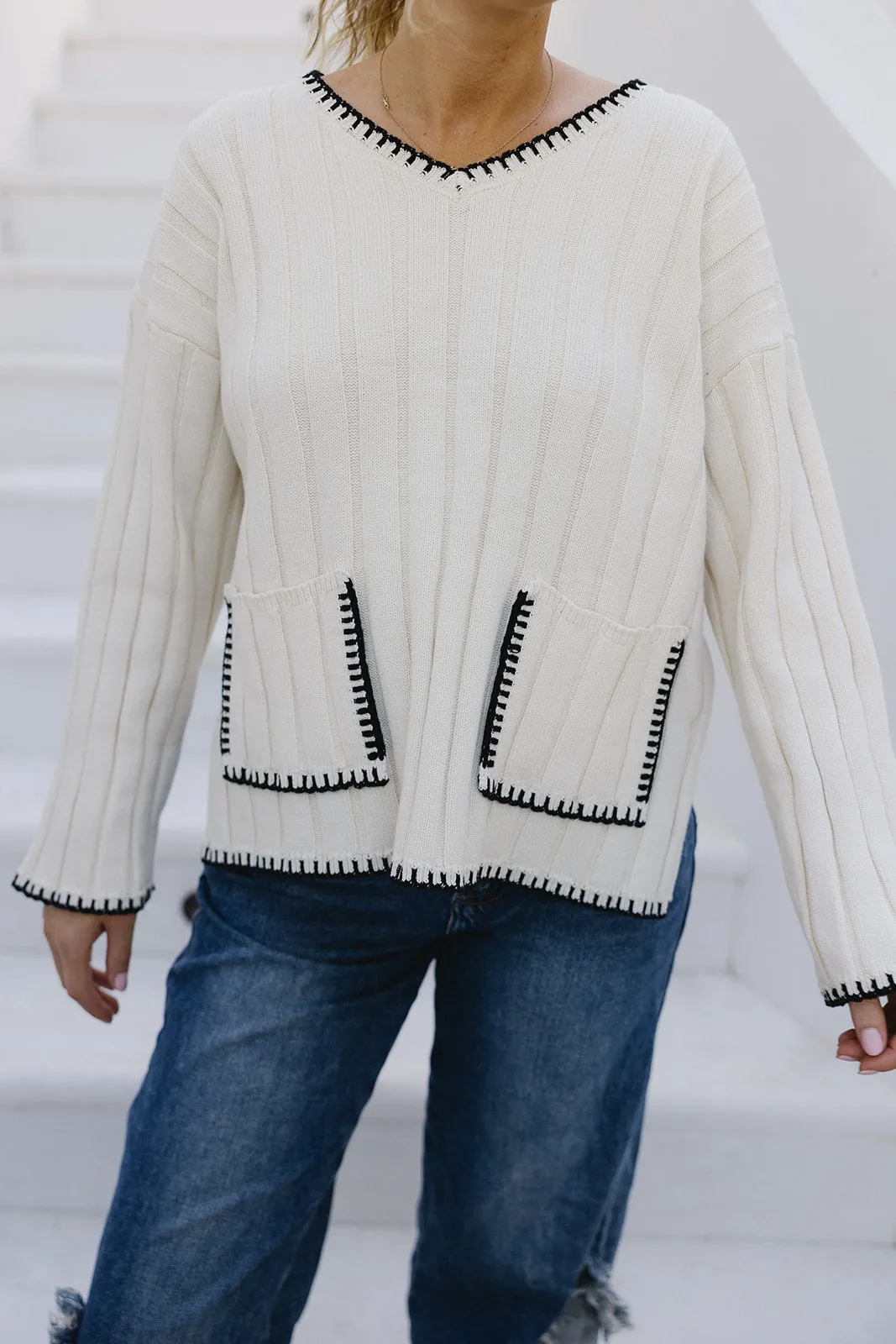 Maislee Stitch Sweater - Cream/Black