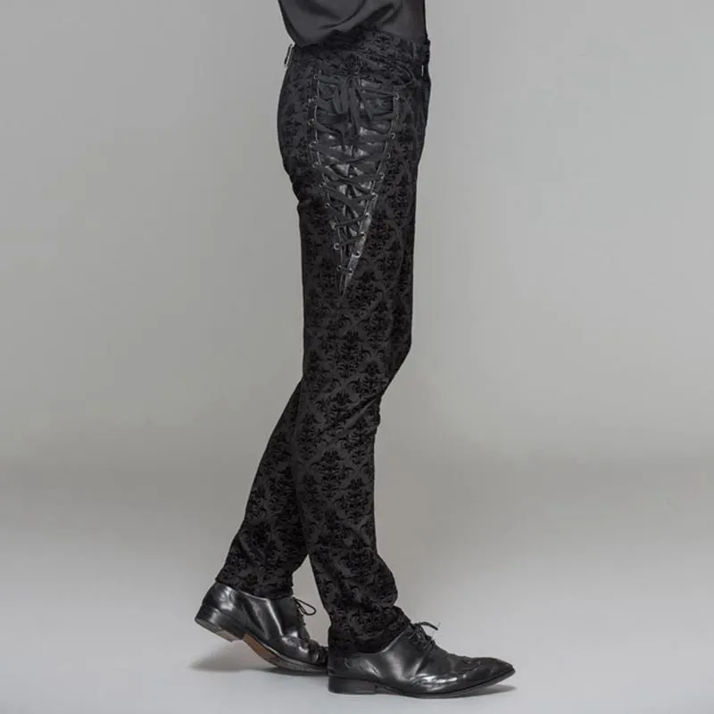 Men's Punk Brocade Trousers With Criss Cross Lacing