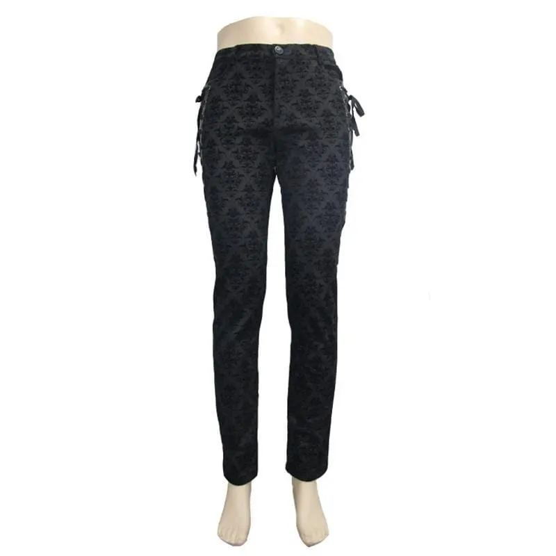 Men's Punk Brocade Trousers With Criss Cross Lacing