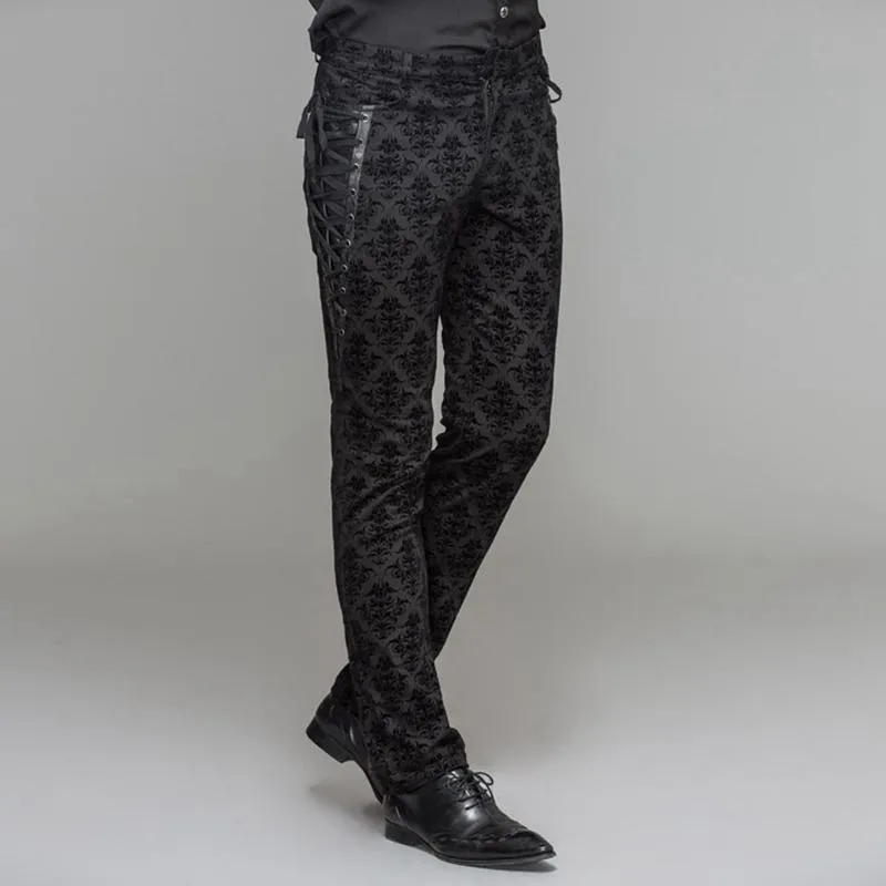 Men's Punk Brocade Trousers With Criss Cross Lacing