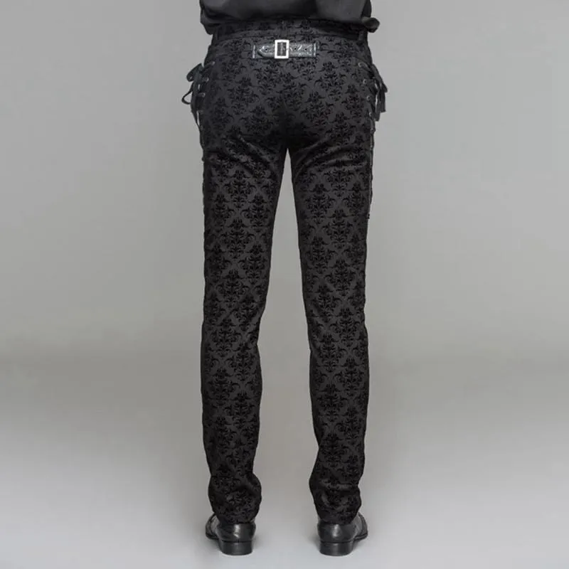 Men's Punk Brocade Trousers With Criss Cross Lacing