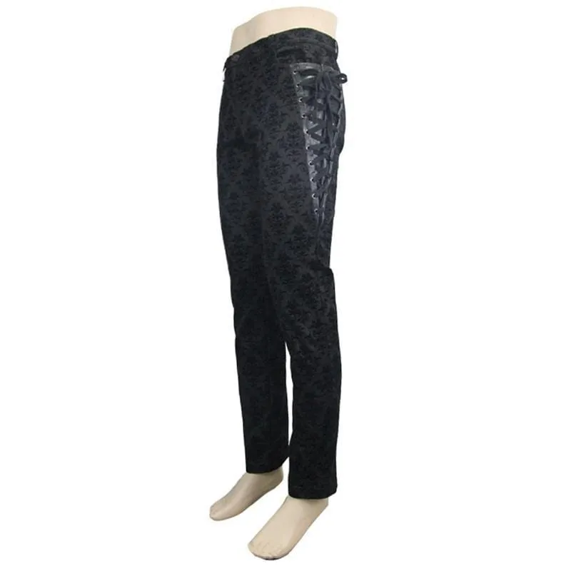 Men's Punk Brocade Trousers With Criss Cross Lacing