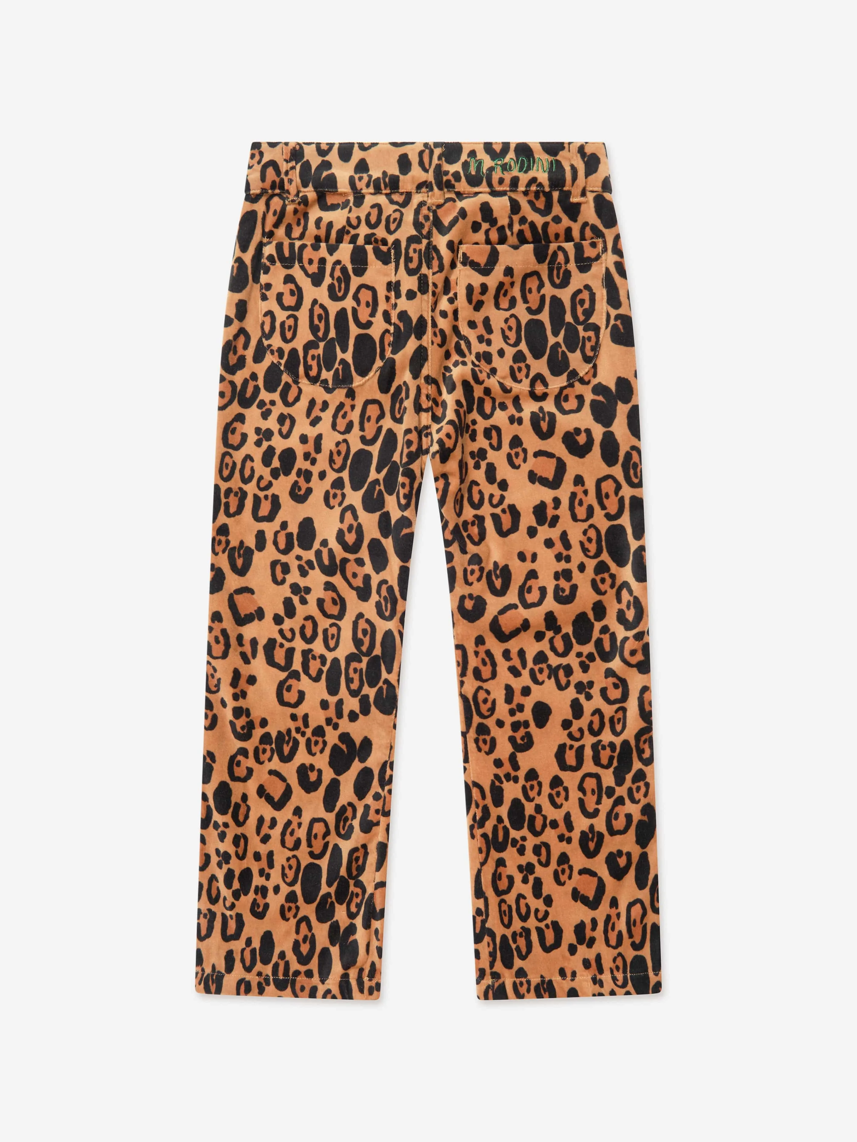 Mini Rodini Girls Leopard Velvet Flared Trousers in Brown