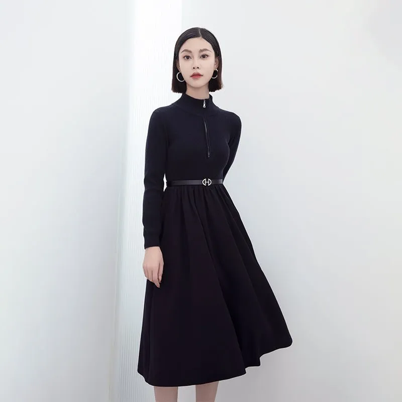 Navy Blue Slim High Waist Knitted Midi Dresses