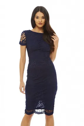 Navy Crochet Lace Midi Dress