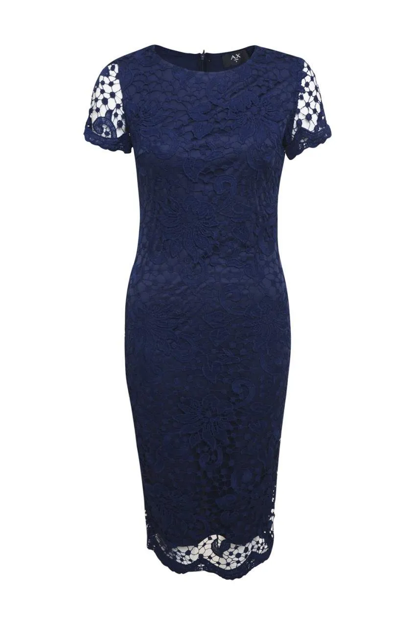 Navy Crochet Lace Midi Dress