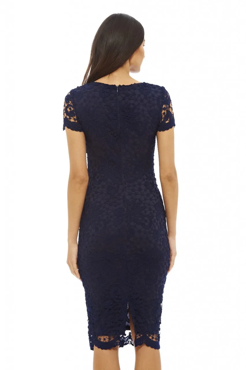 Navy Crochet Lace Midi Dress