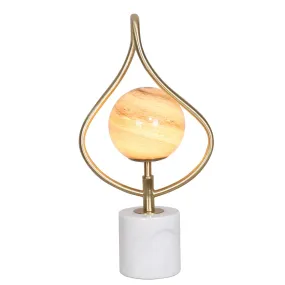 Orange Glass Table Lamp, Marble Base, Brass Accents - Sarantino