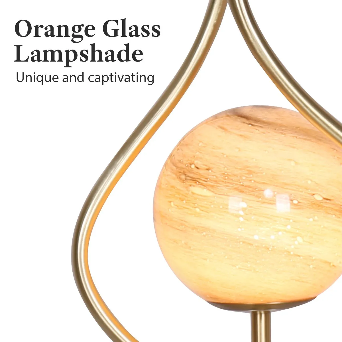 Orange Glass Table Lamp, Marble Base, Brass Accents - Sarantino