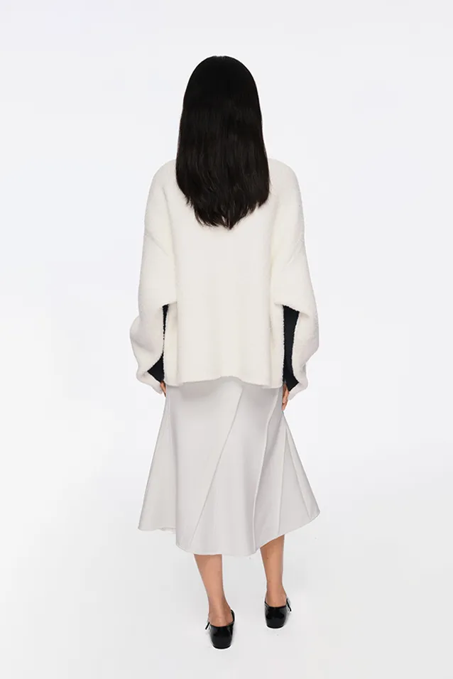 Oversized Black And White Turtleneck Wool Sweater
