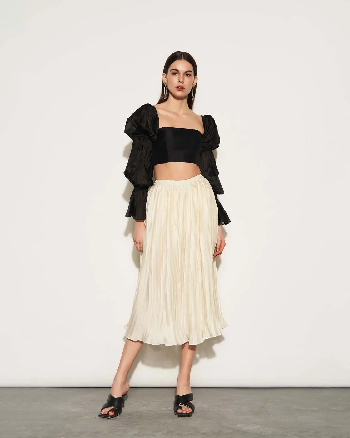 PLATED SATIN SKIRT