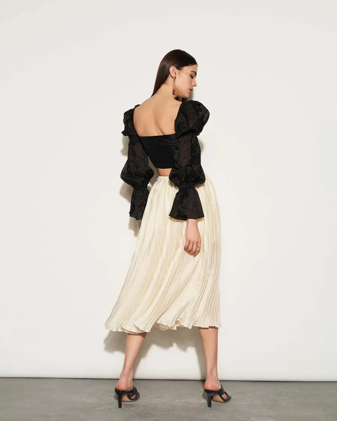 PLATED SATIN SKIRT