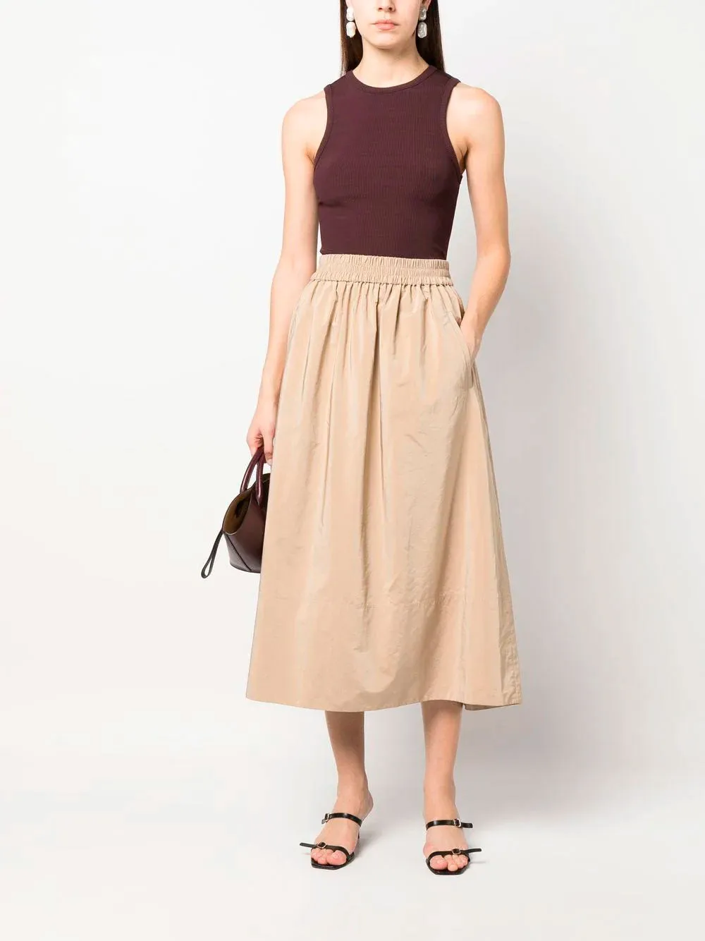 Pleated A-line midi skirt