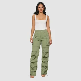 Pleated Drawstring Cargo Pants