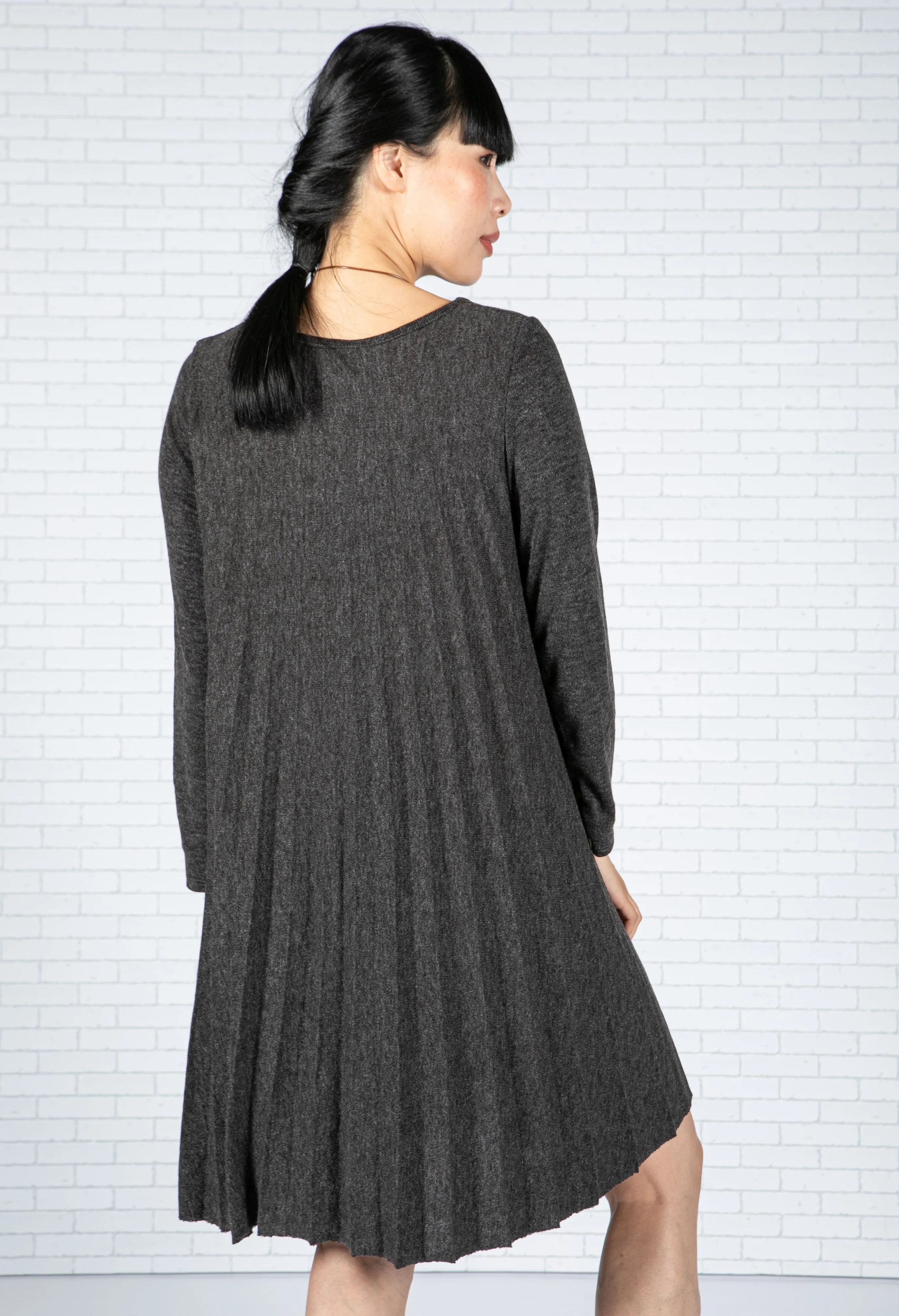 Pleated Knit Dress in Charcoal