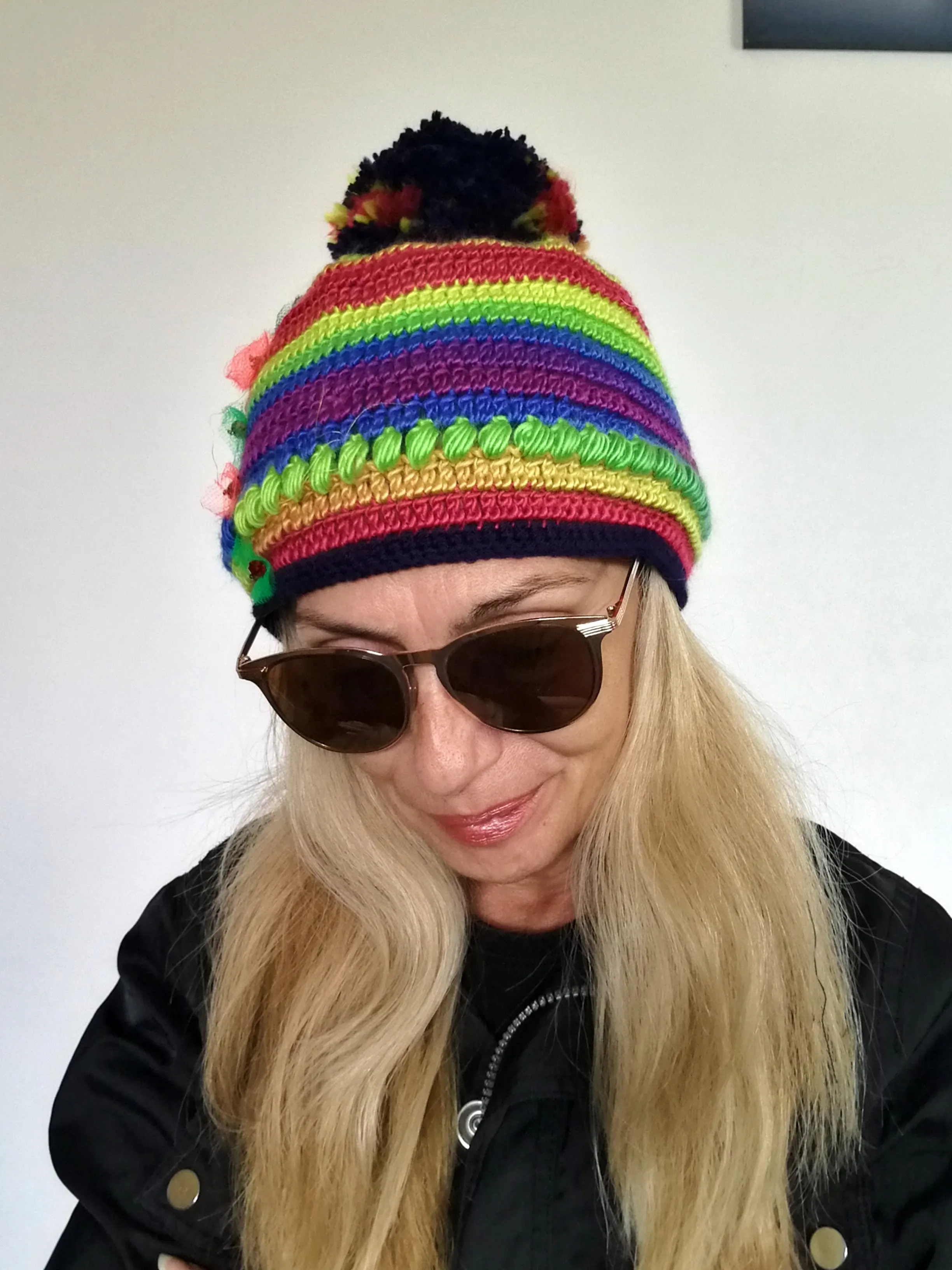 Pom Pom Knit Wool Beanie for Women Handmade Colourful Warm Hat