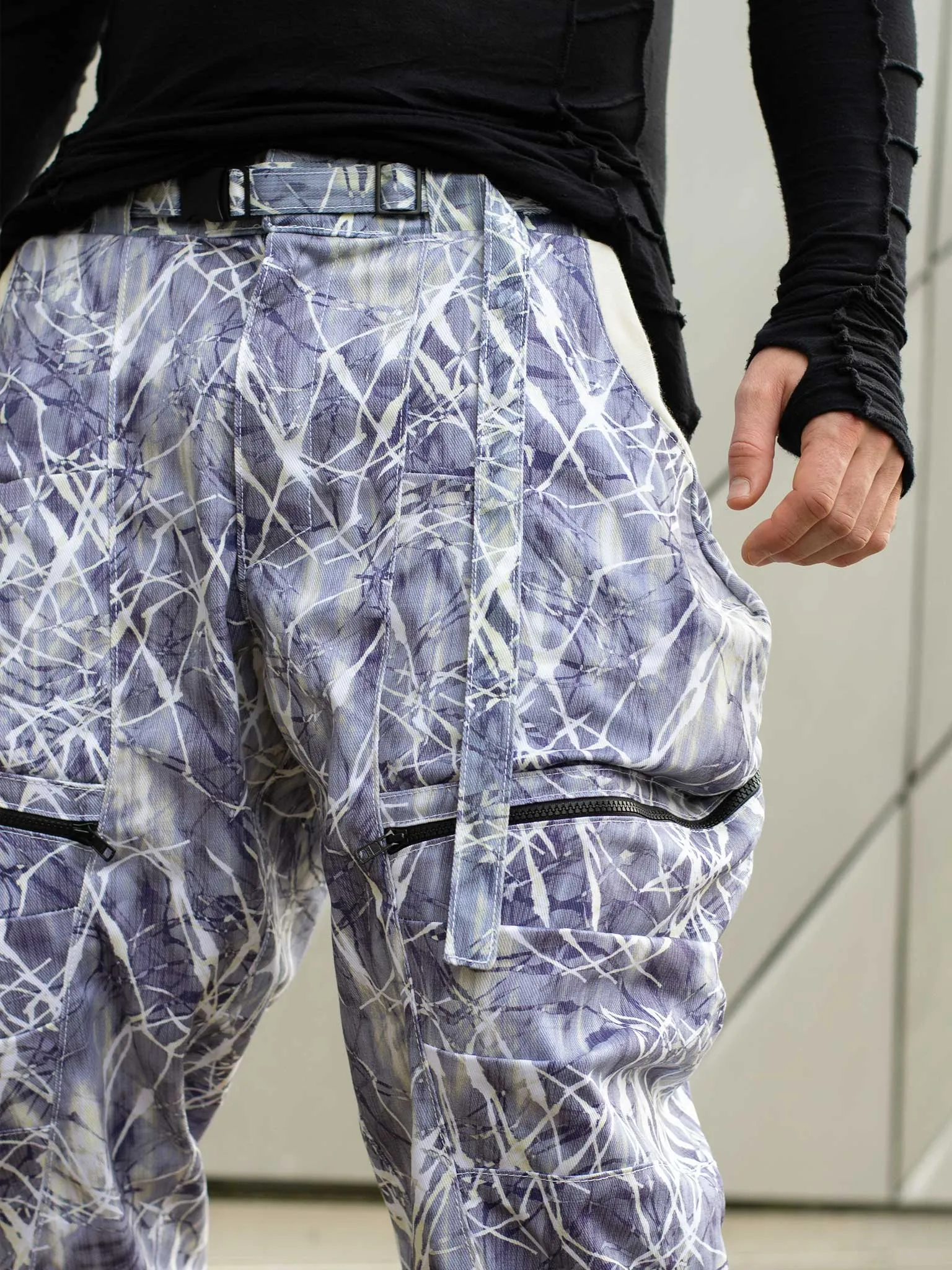 Poseidon V2 Men's Denim Cargo Pants with Abstract Print - 12oz Denim