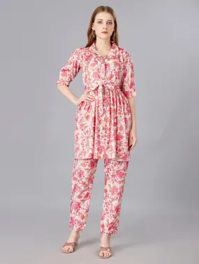 Printed pink 2-Piece Shirt & Trousers Set