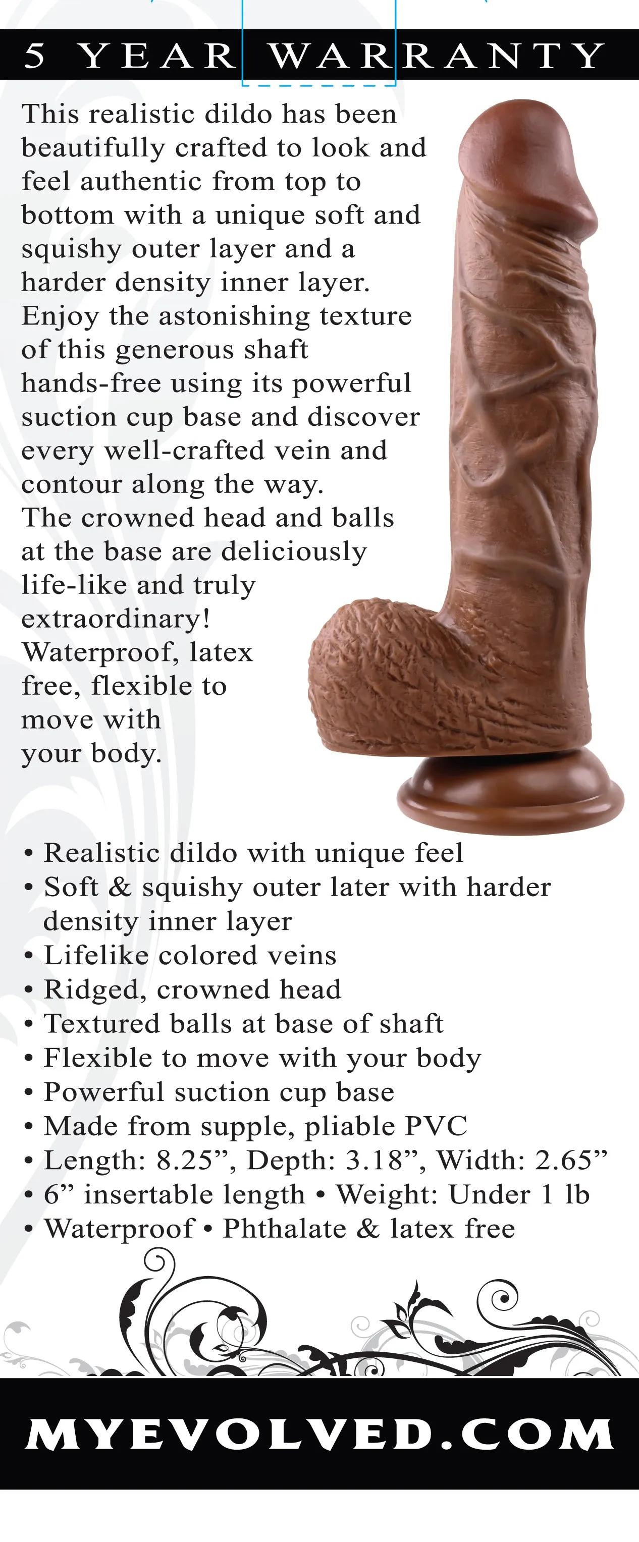 Realistic Dildo - 8 Inches - Dark