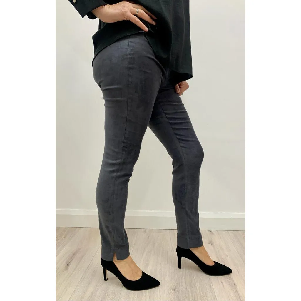 Robell Rose Suede Trousers in Charcoal