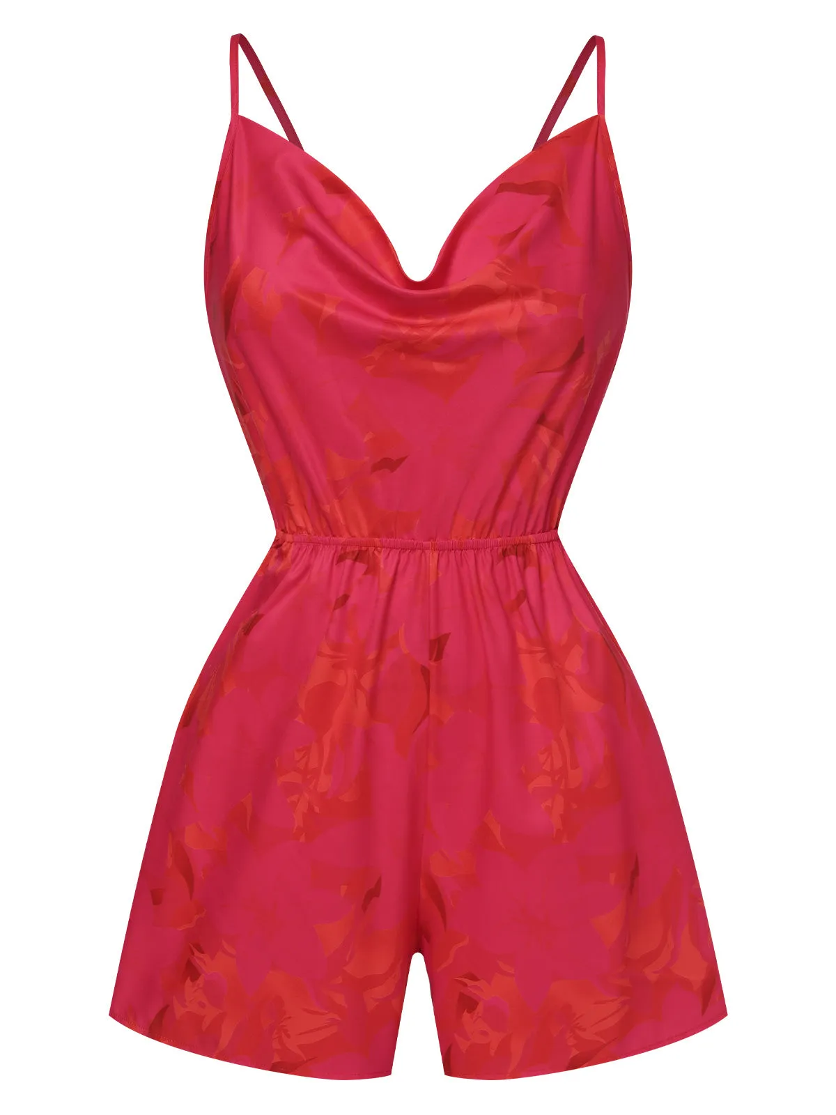 Rose Red 1950s Floral Backless Romper