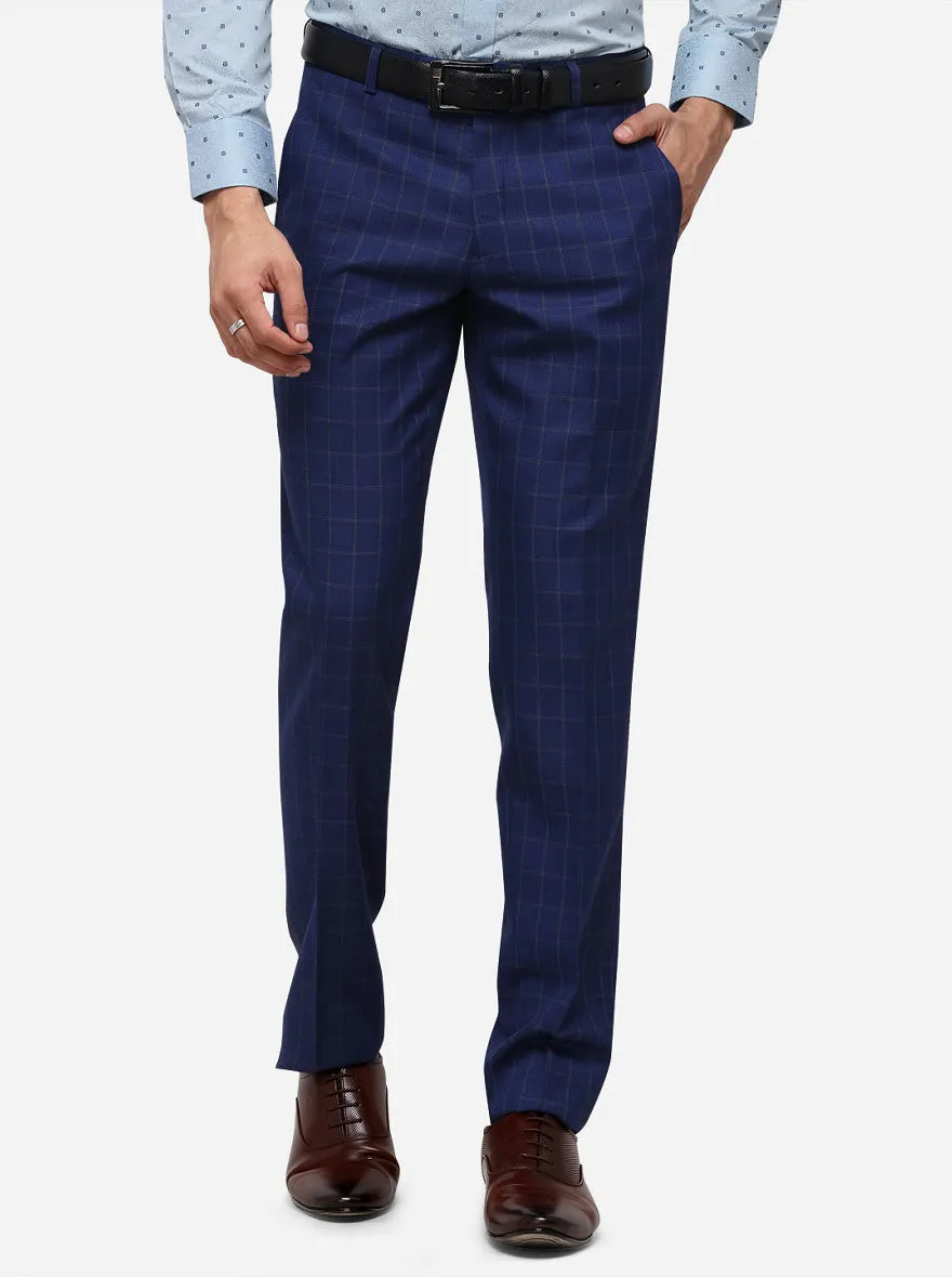 Royal Blue Checked Super Slim Fit Formal Trouser | Greenfibre