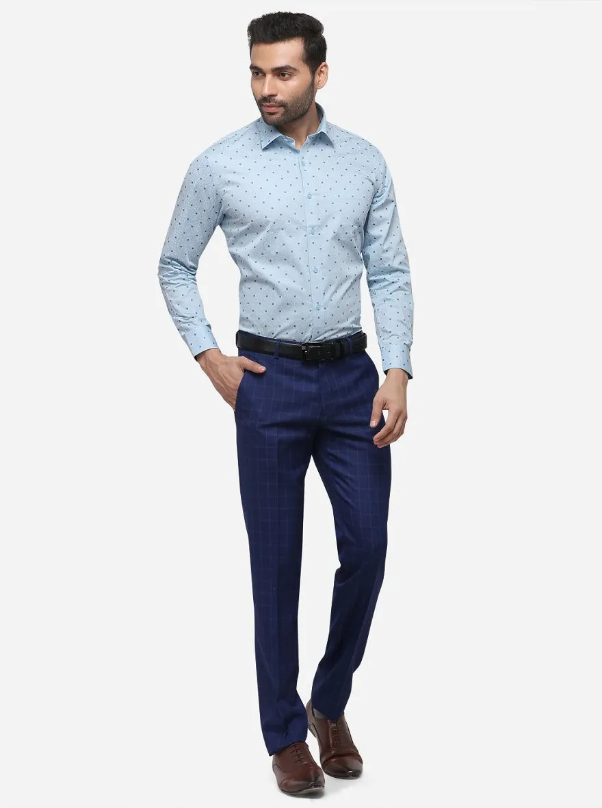 Royal Blue Checked Super Slim Fit Formal Trouser | Greenfibre