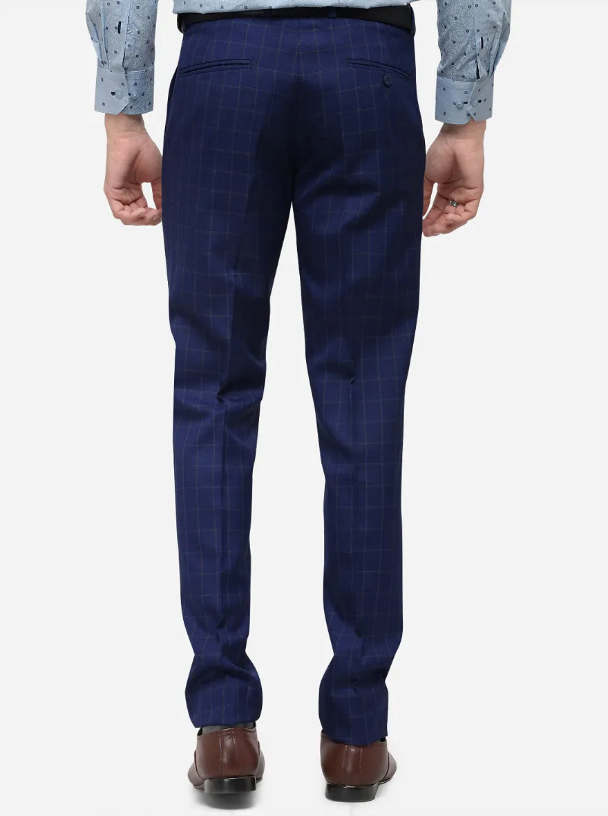 Royal Blue Checked Super Slim Fit Formal Trouser | Greenfibre