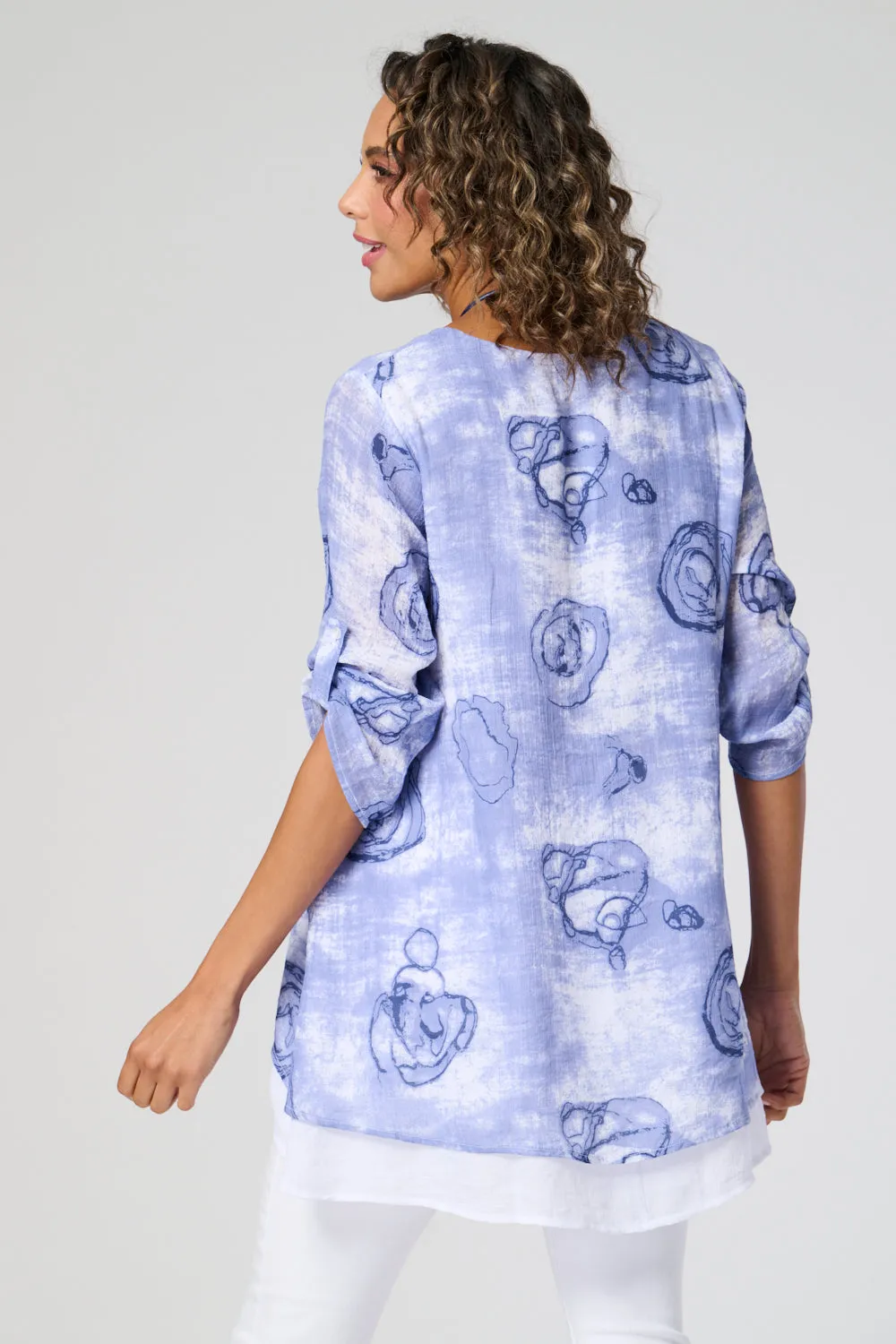 Saloos Swirl Print Double Layer Top with Necklace