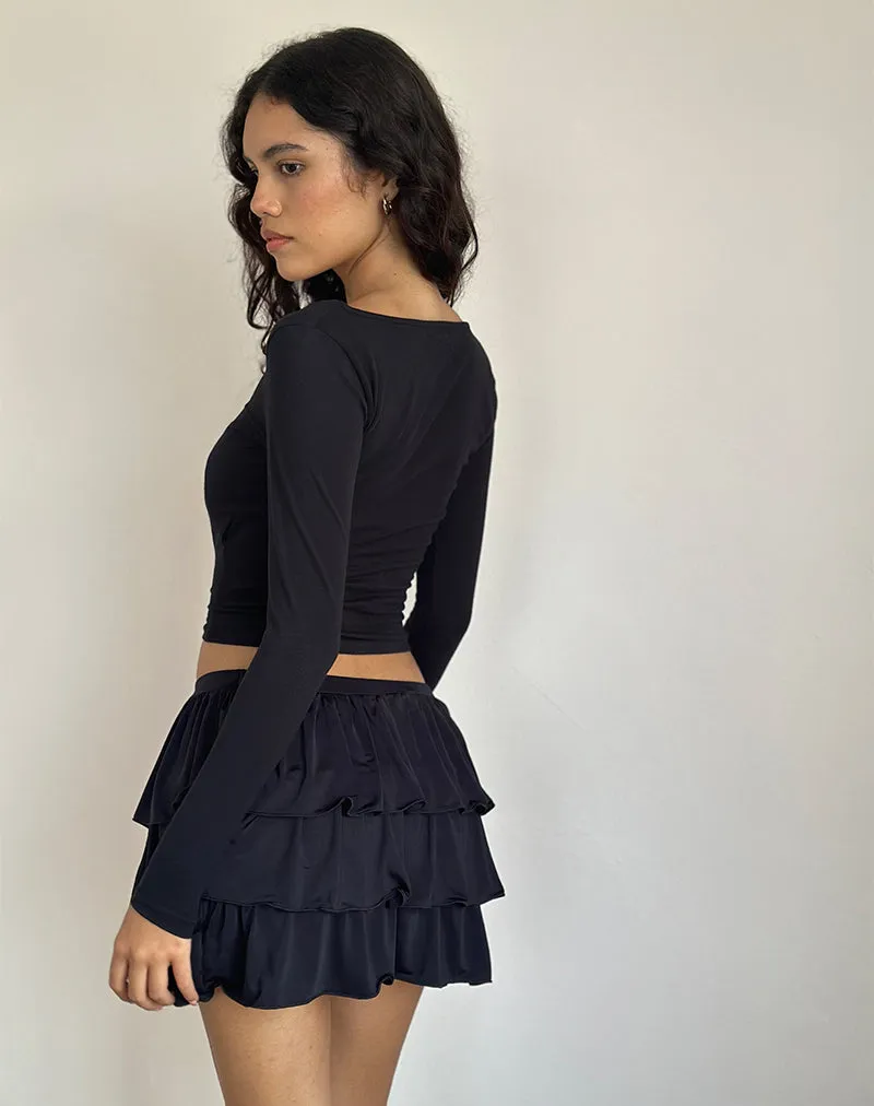 Sefone Tiered Mini Skirt in Slinky Black