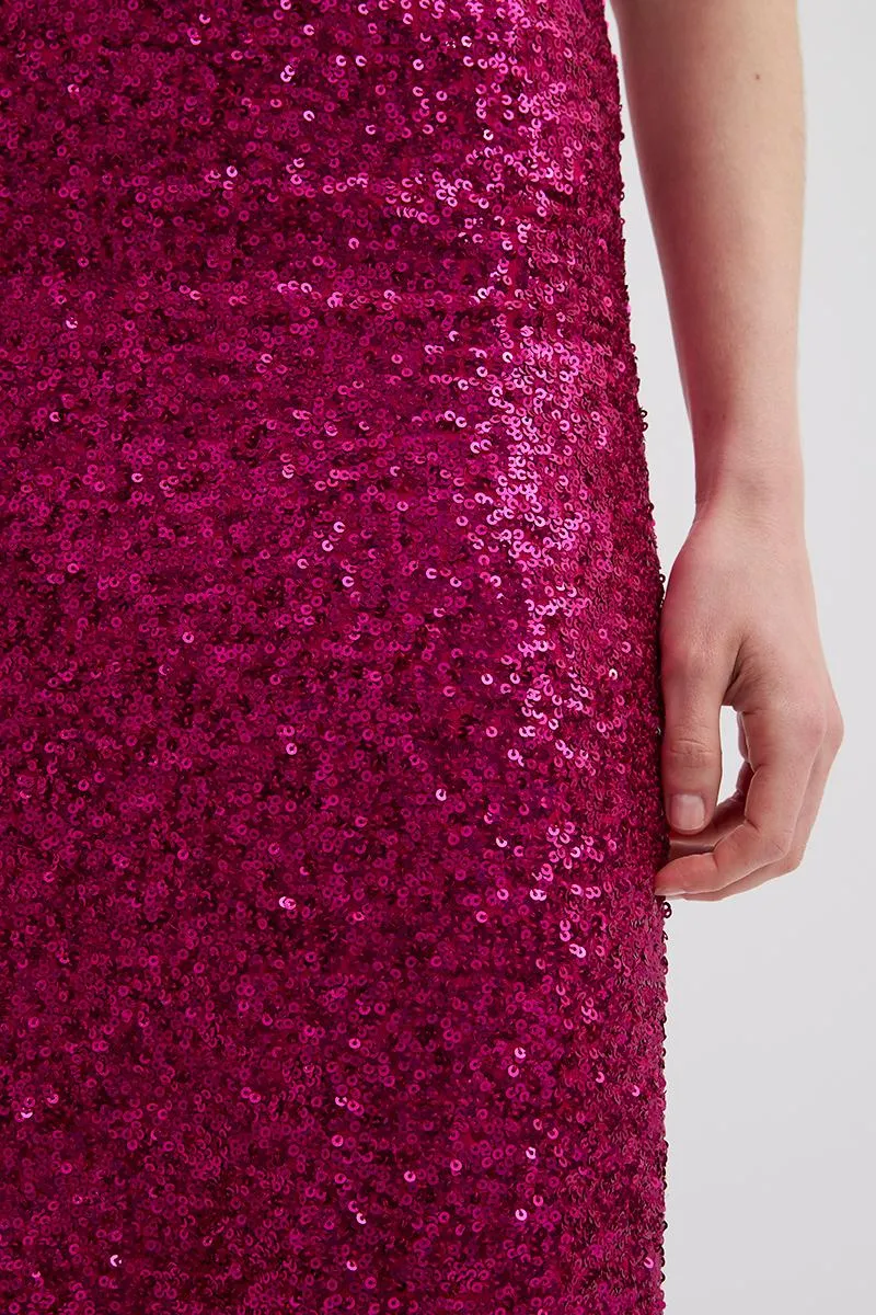 SEQUIN PENCIL SKIRT MAGENTA