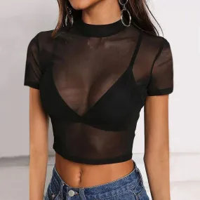 Short Sleeve Black Mesh Crop