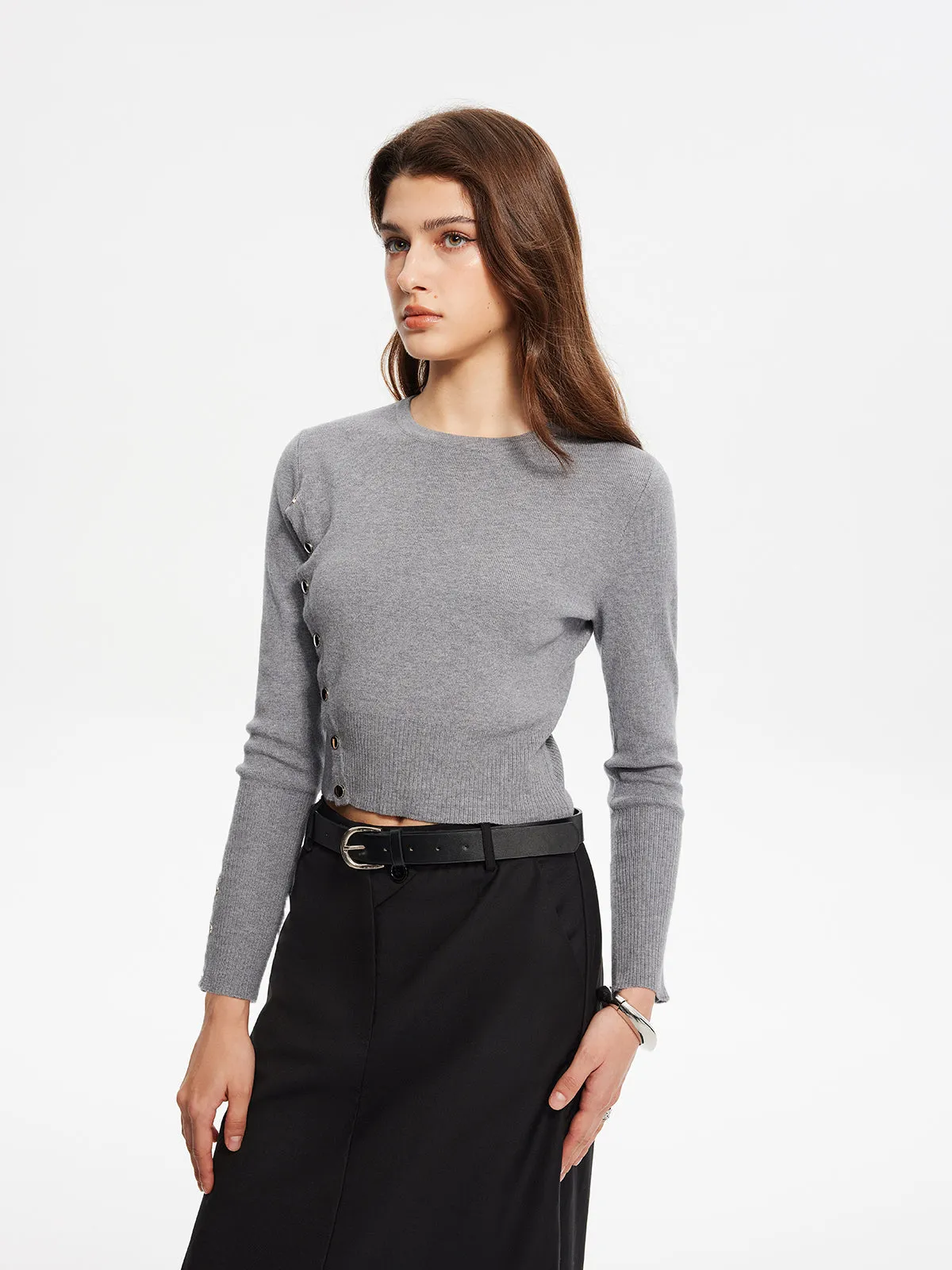 Side Breasted Crop Sweater