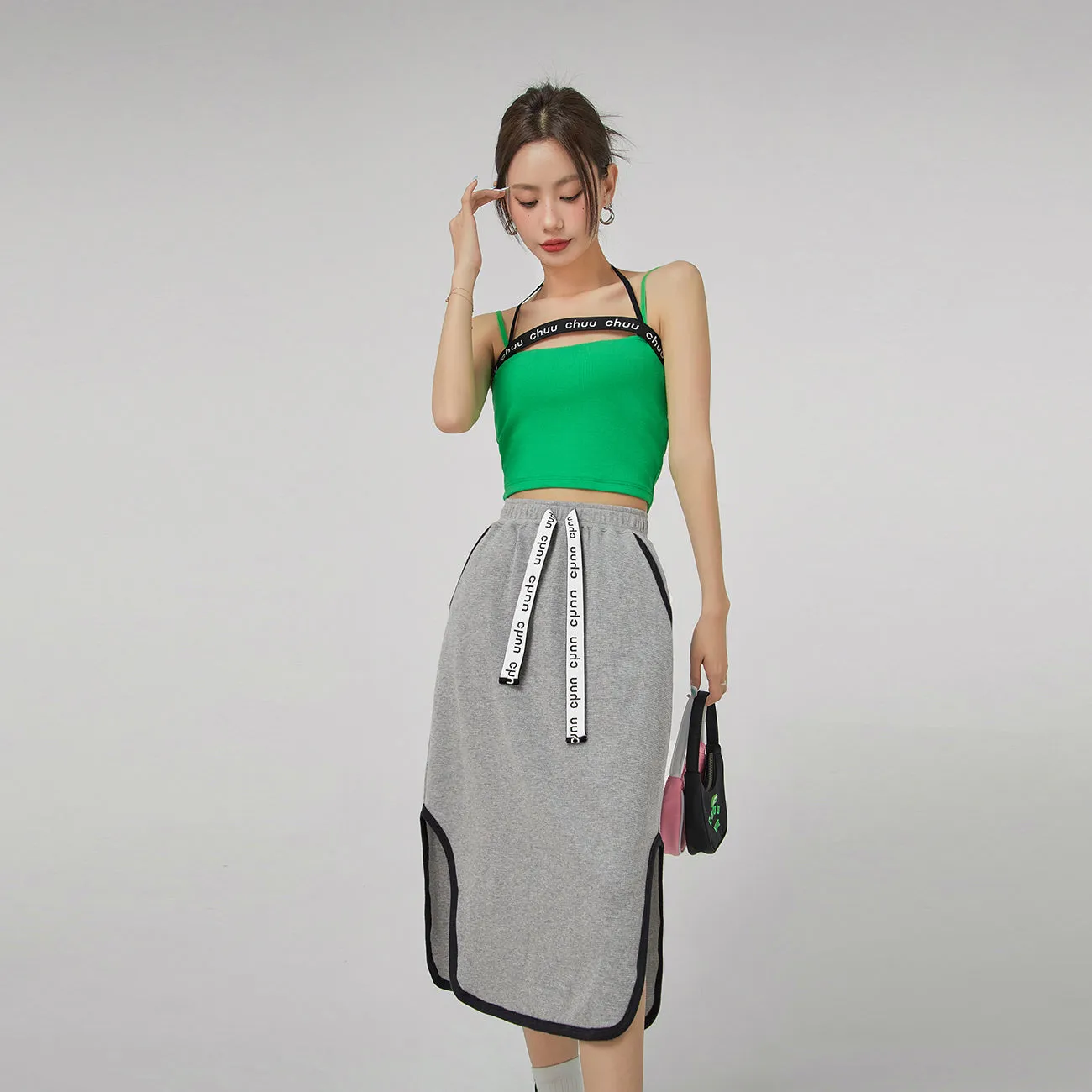 Side Slits Cotton Midi Skirt