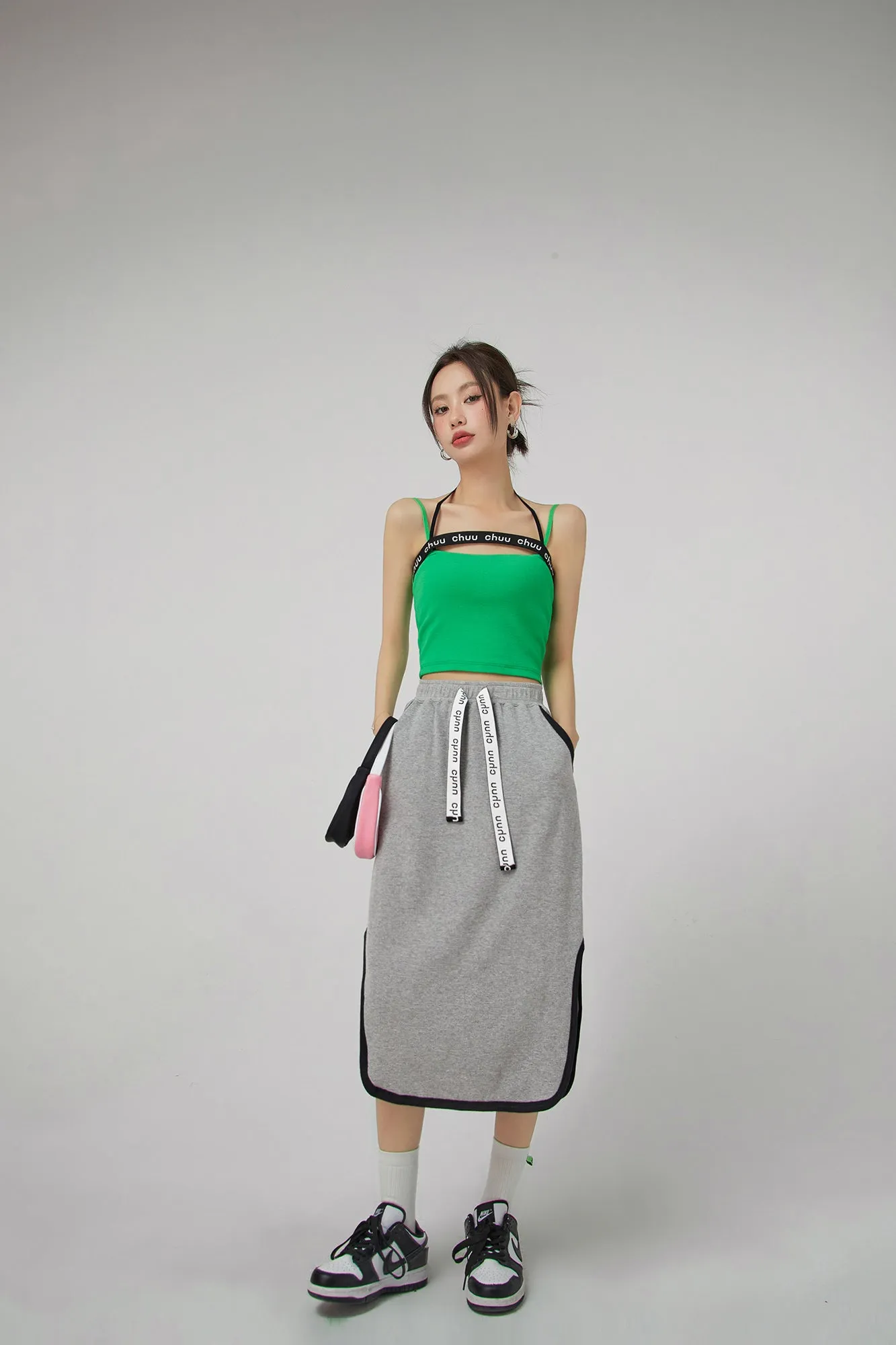 Side Slits Cotton Midi Skirt