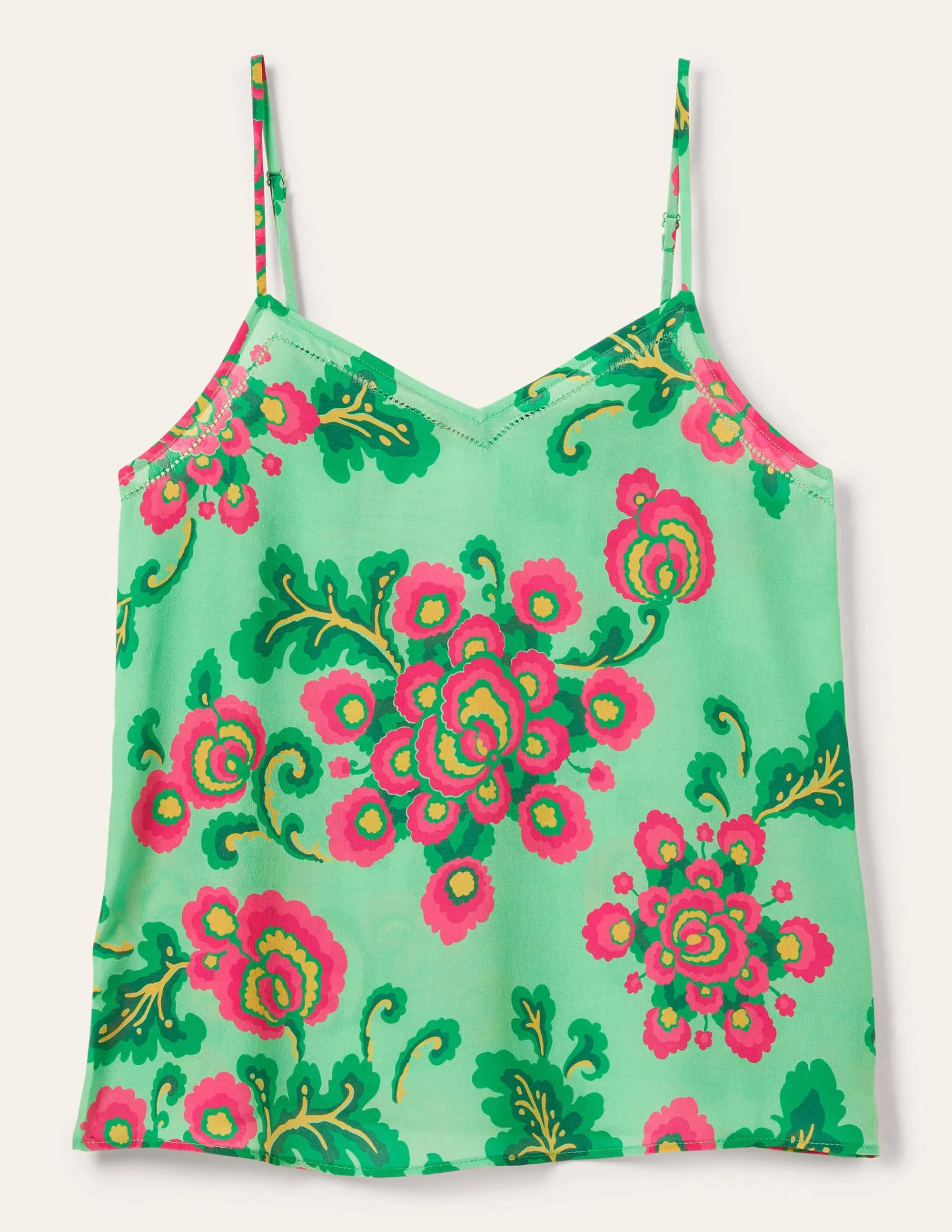 Silk Cami Top-Green Lagoon, Wild Blooms