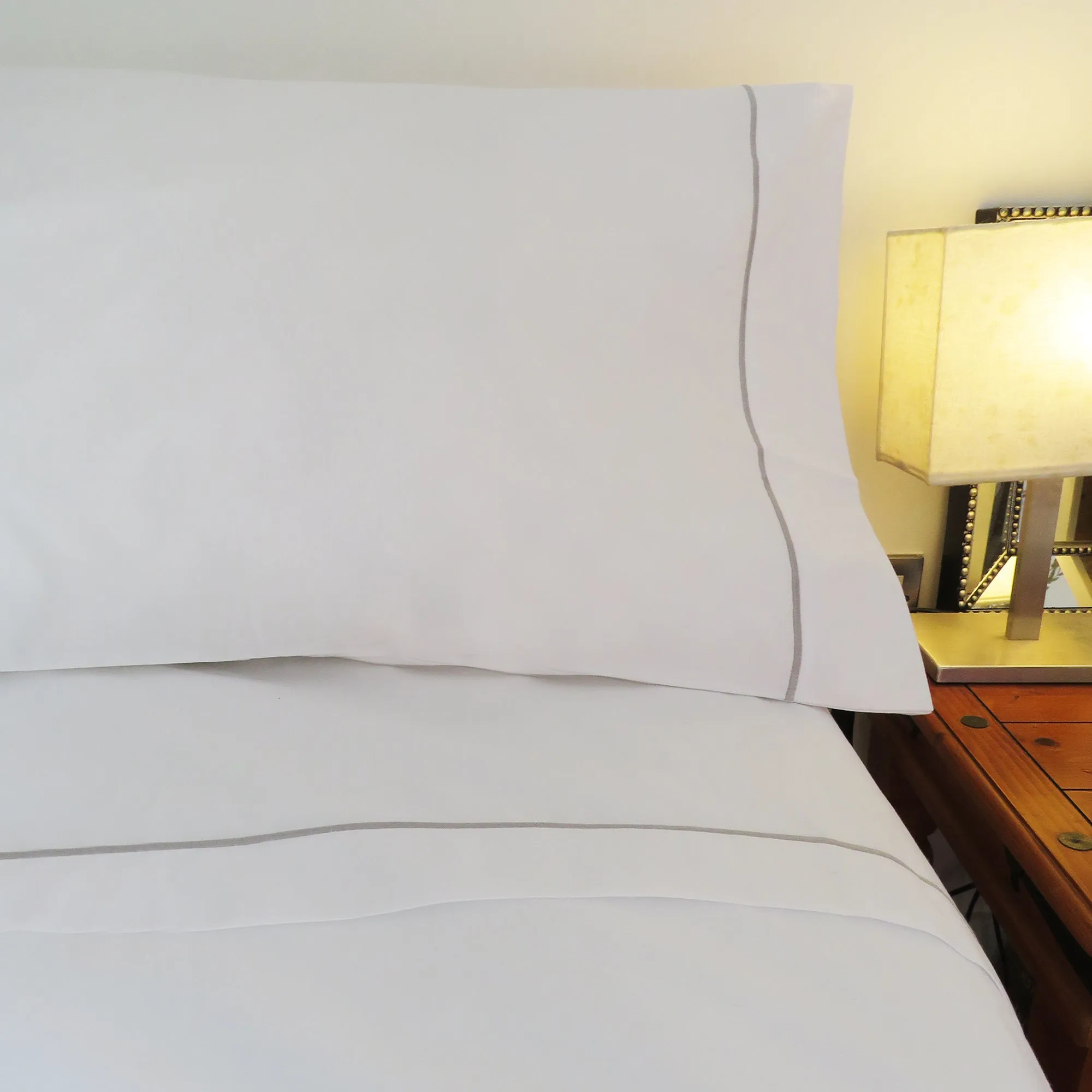 Silver Row Cord Cotton Percale Duvet Cover