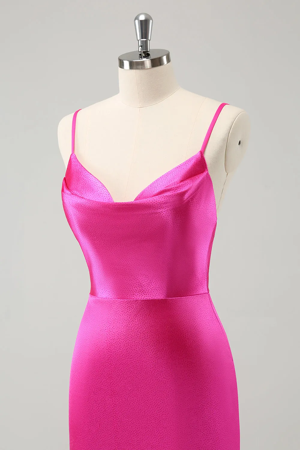 Simple Fuchsia Cowl Neck Backless Tight Short Homecoming Dress with Beading